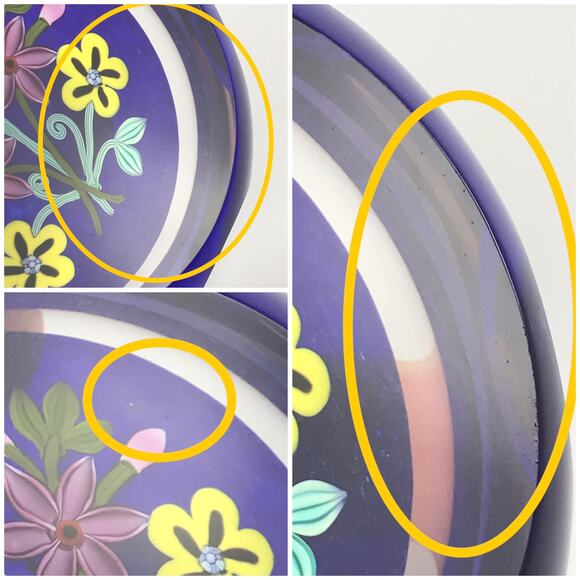 Perthshire 1999E Bouquet on Blue Lampwork Clematis Flower Faceted Paperweight - Picture 12 of 13